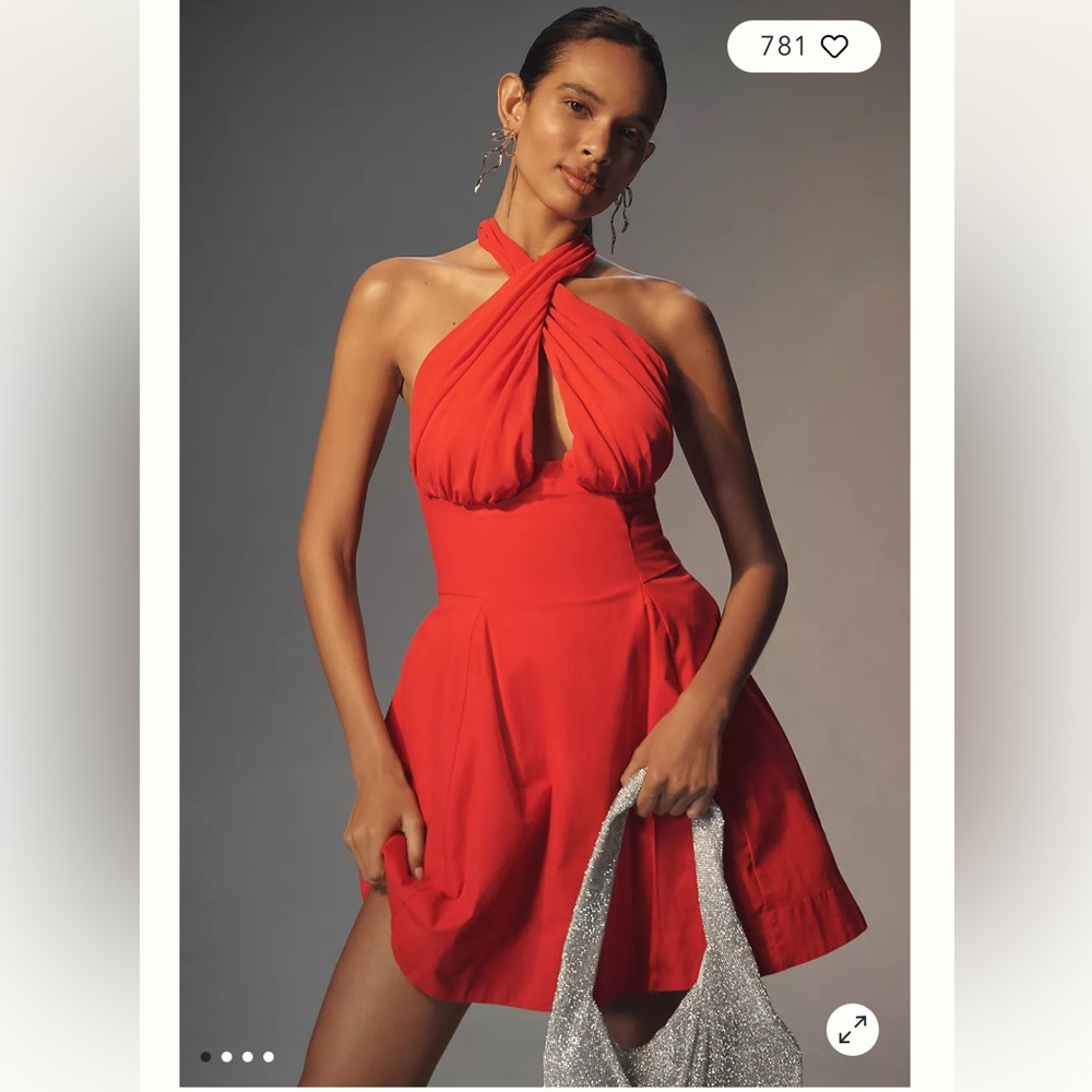 Anthropologie Red Halter Mini Dress